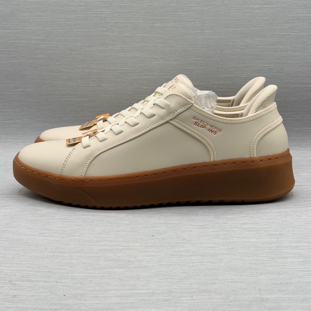 Skechers Men's 9.5 Shoes Cream Slip Ins Sneakers Gum Court Street LA 183177 - Picture 2 of 13